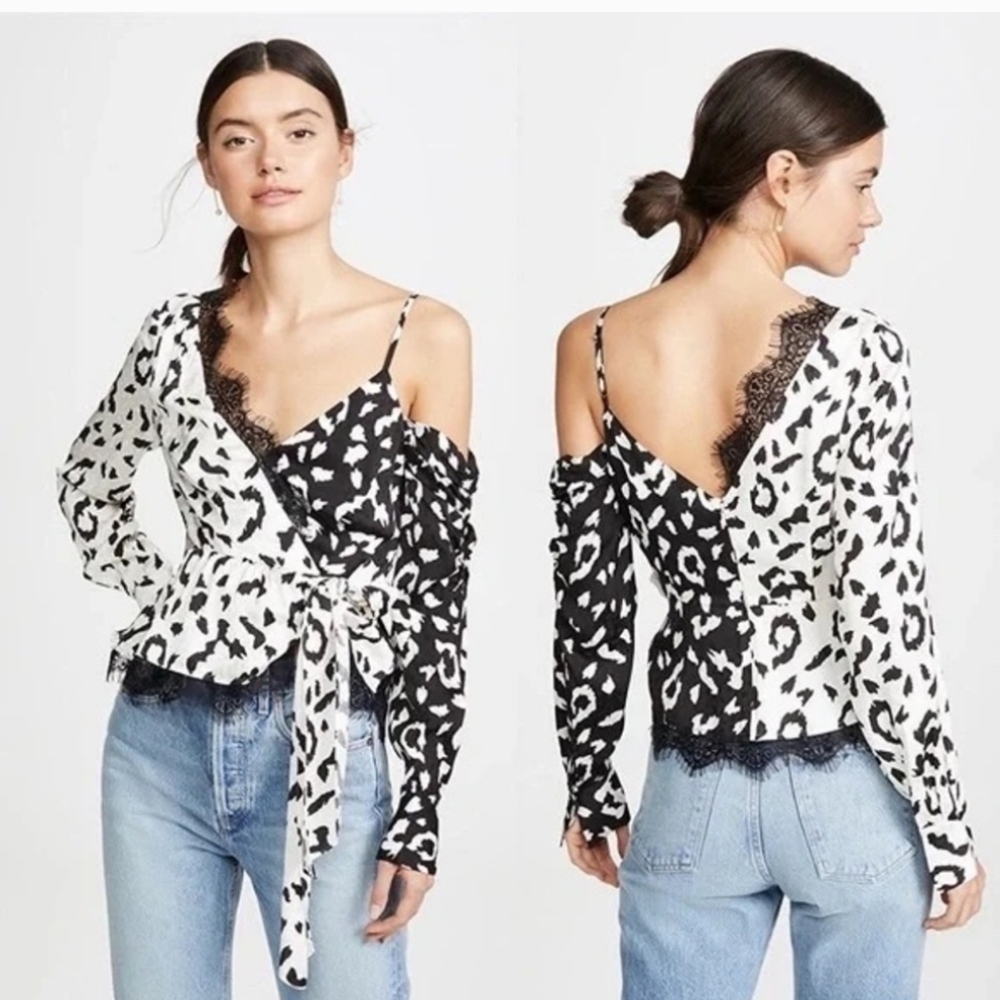 Self-Portrait Black and White Leopard Print Blouse